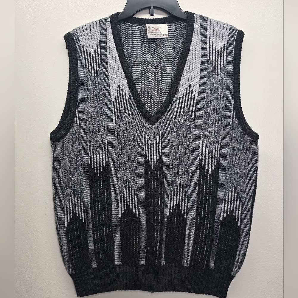 Vintage Clipper Mist Wool Blend Vest Men's M Grandpa Eclectic Artsy Black Gray
